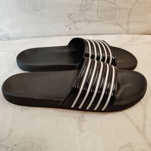 Men's Black Slide Sandals with White Stripe Strap